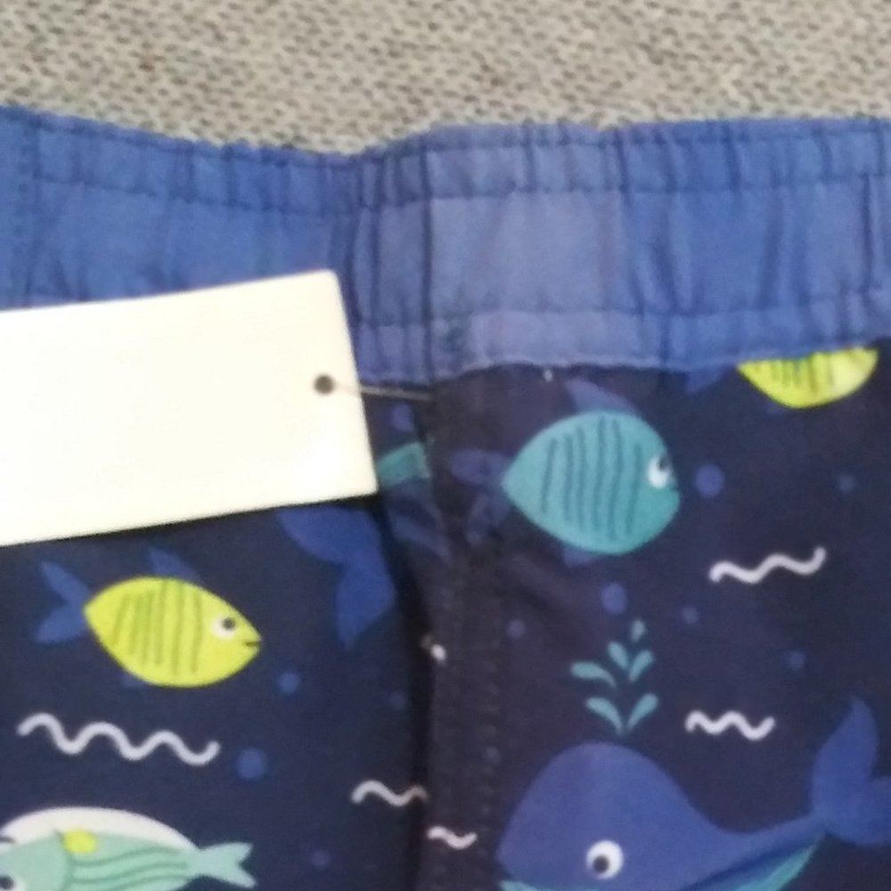 SIZE 2T Toddler Boys Swim Shorts Swim Trunks BLUE Multi-Color FISH All-Over NWT - Picture 7 of 7